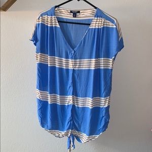 Striped Tie-Front Button-Up Tee